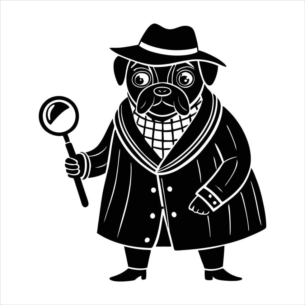 Adorable Pug Dog Detective vector