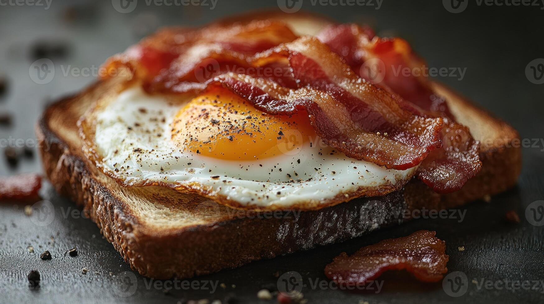 Crispy bacon, fried egg, toast breakfast photo