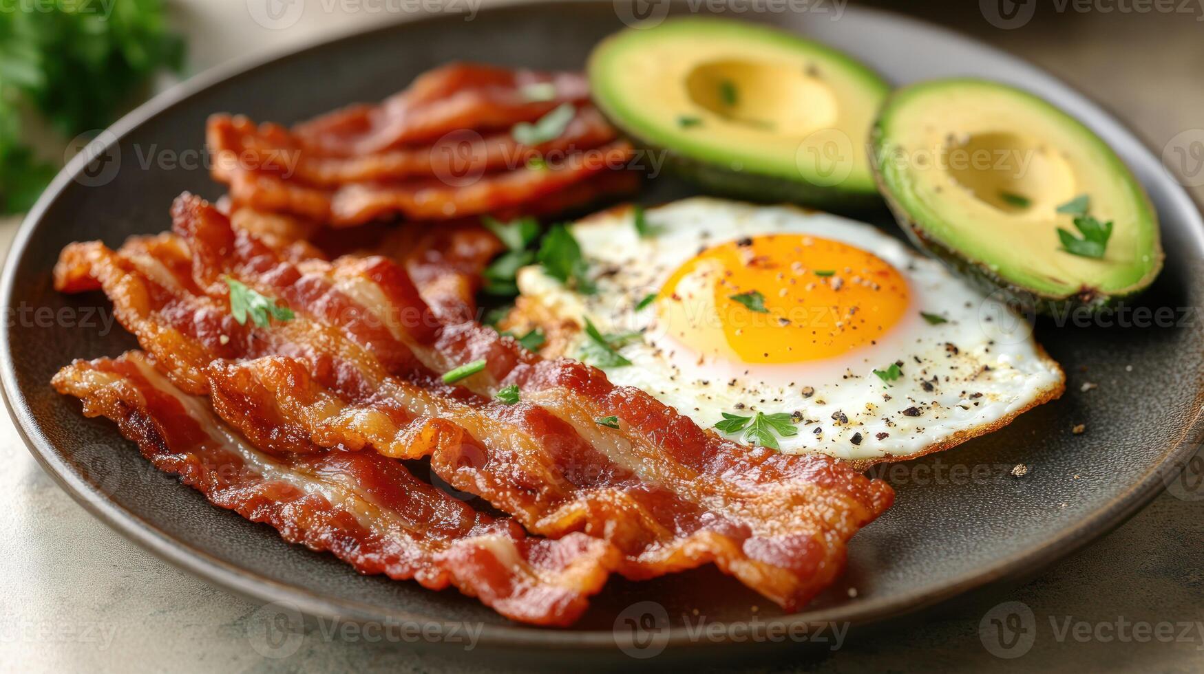 Crispy bacon, sunny-side-up egg, and avocado breakfast 1 photo