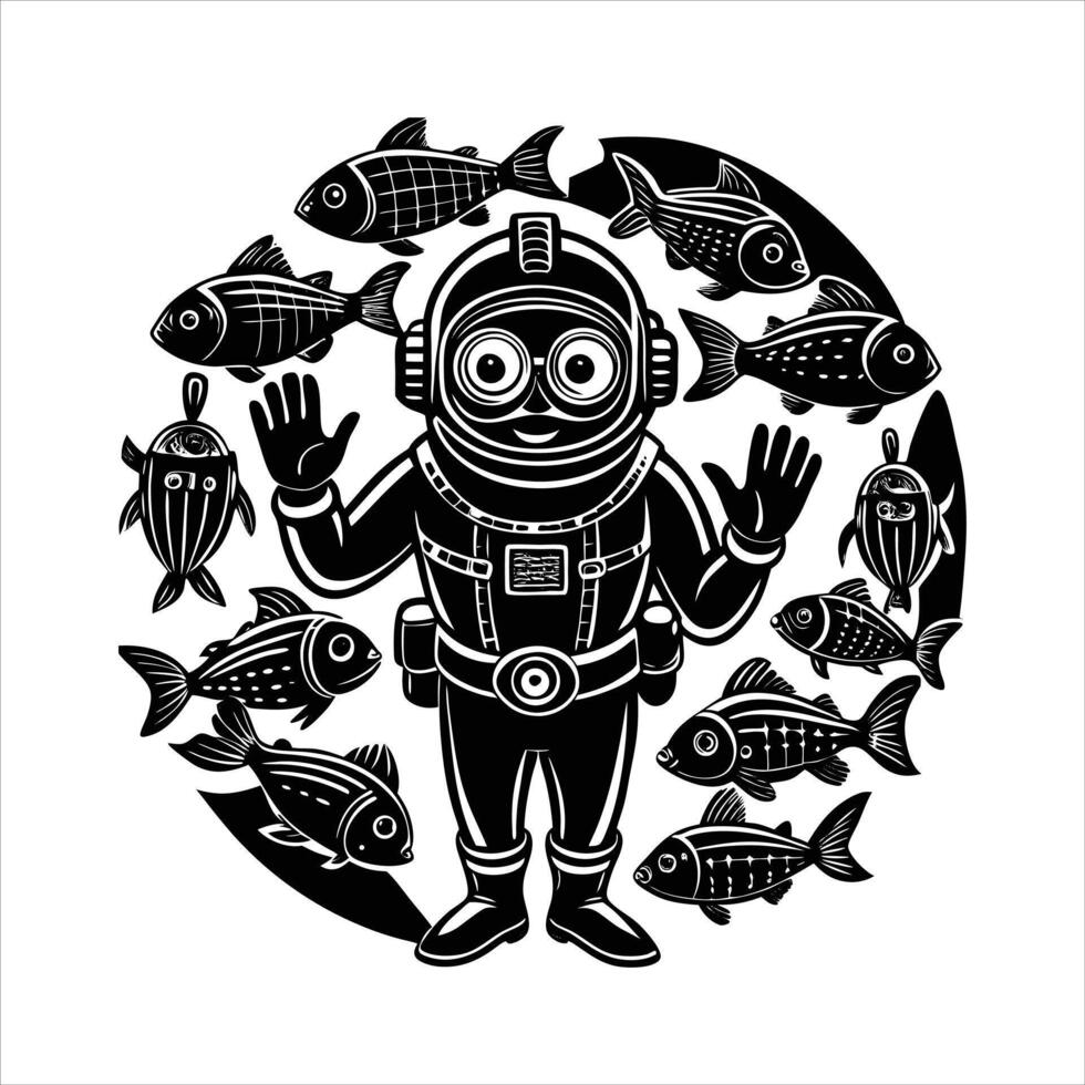 scuba diver waving at the camera vector