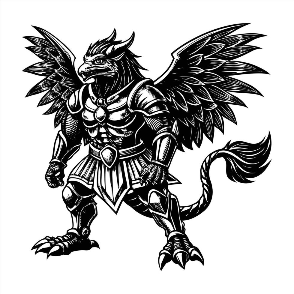 griffin with armor plated wing vector