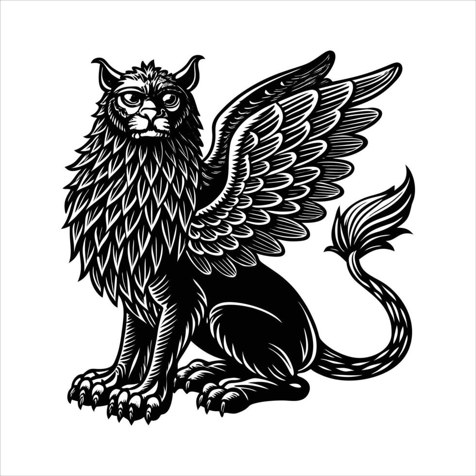 griffin sitting with wings vector