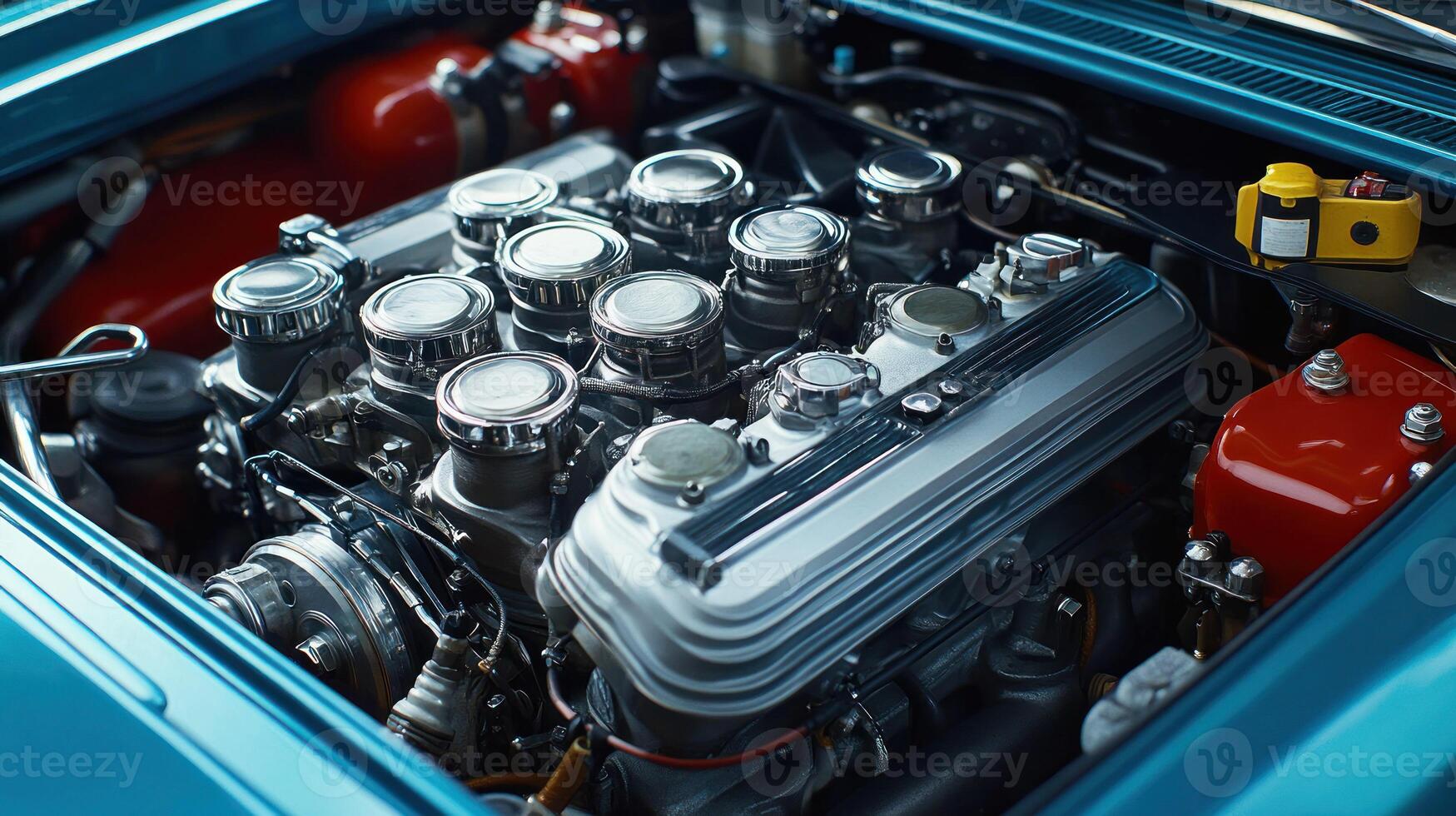 Classic old car engine bay photo