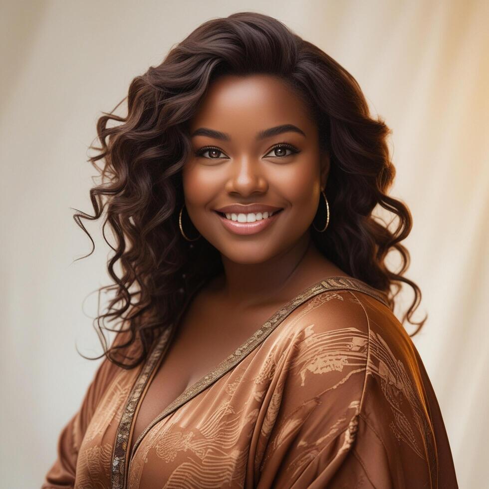 a beautiful black woman with long curly hair photo