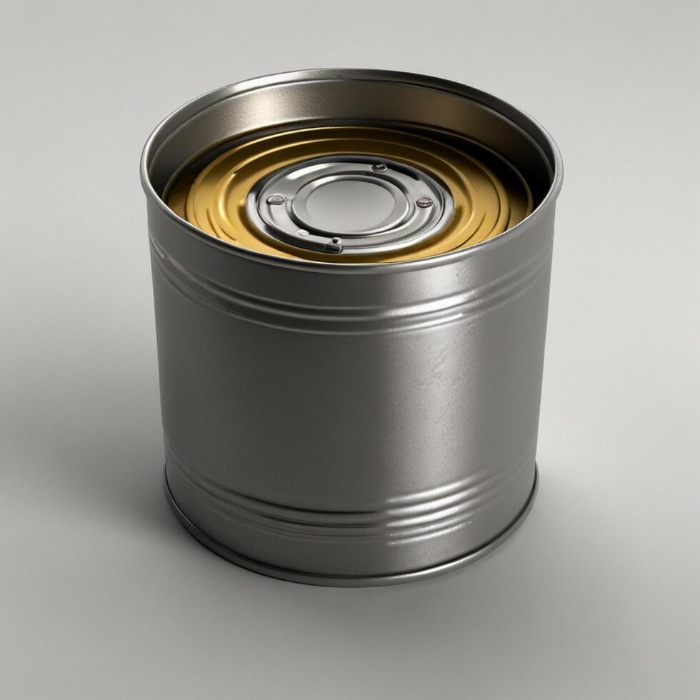 a tin can with a yellow lid on a white surface photo