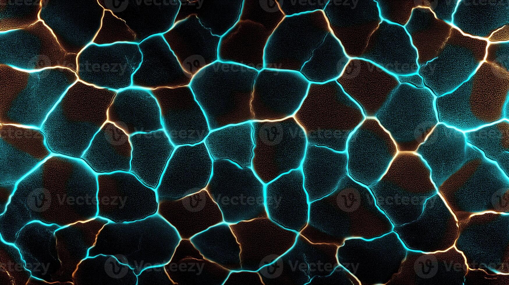 A vibrant texture displaying a pattern of blue and black cracks, illuminated by soft glowing lines, creating an eco-inspired backdrop perfect for design needs. photo
