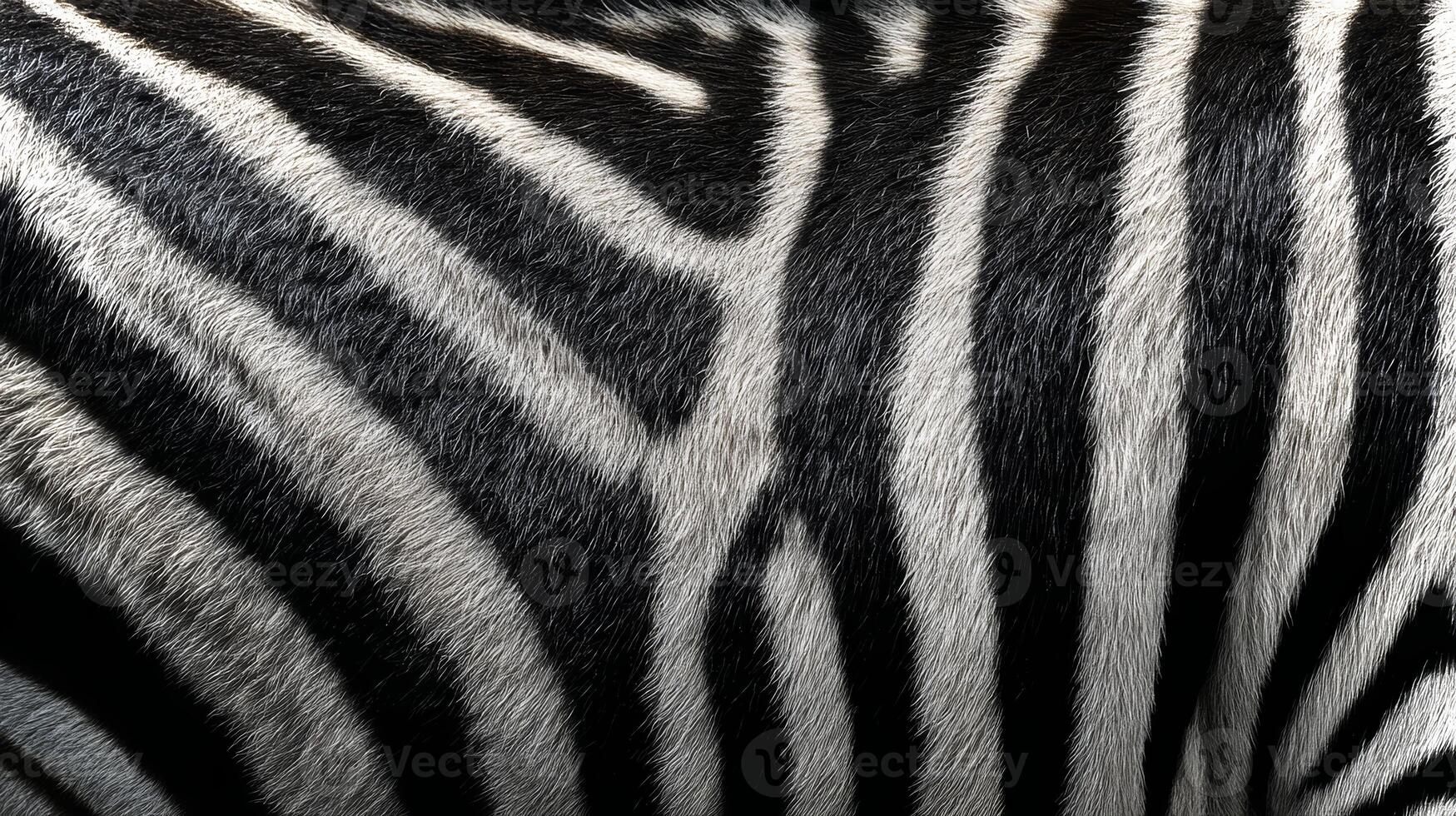 Close-up view of zebra skin displaying intricate black and white stripes, highlighting the unique texture and patterns that define this animal's appearance. photo