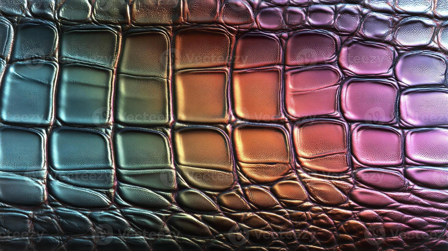 Vibrant crocodile skin texture showcases colorful patterns, ideal for eco-friendly designs. Perfect backdrop for various creative projects in any space. photo