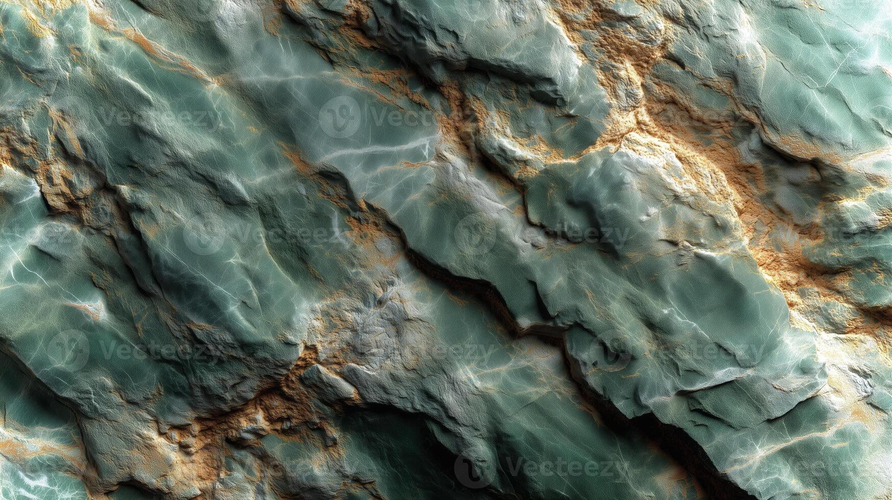 Close-up view of a textured rock surface showcasing shades of green and brown. Perfect for eco-friendly design projects needing a natural backdrop. photo