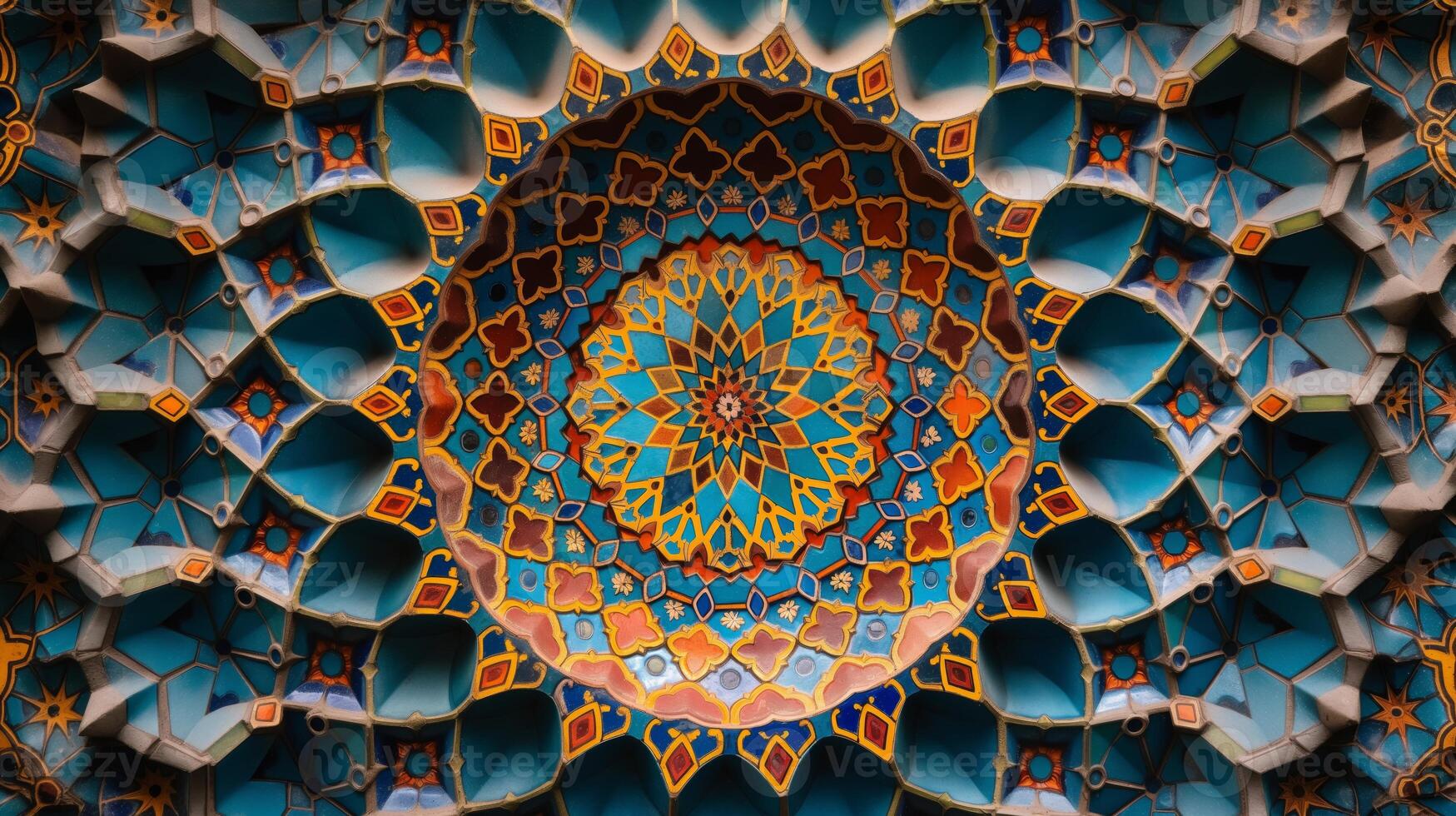 An array of vivid colors and geometric shapes forms an elaborate mosaic design, capturing the beauty of abstract art. photo