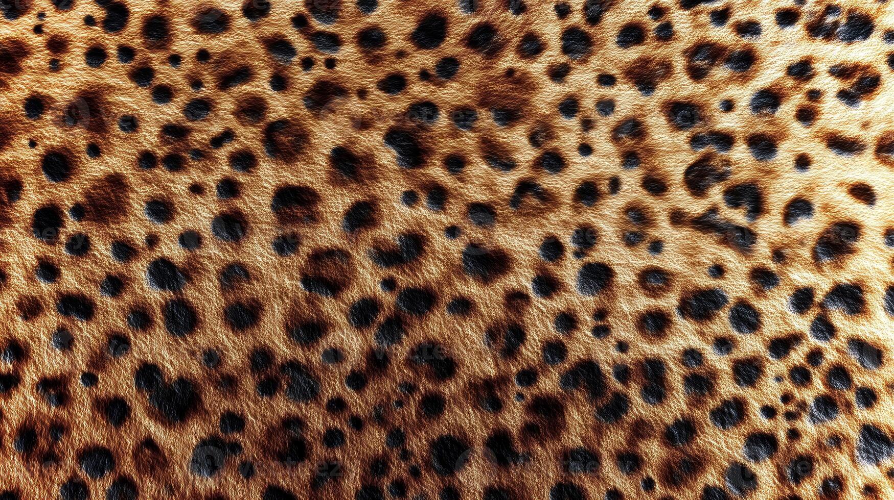 Leopard skin displays a striking array of spots and textures, revealing the elegance and complexity of animal patterns. The warm tones create a captivating backdrop. photo