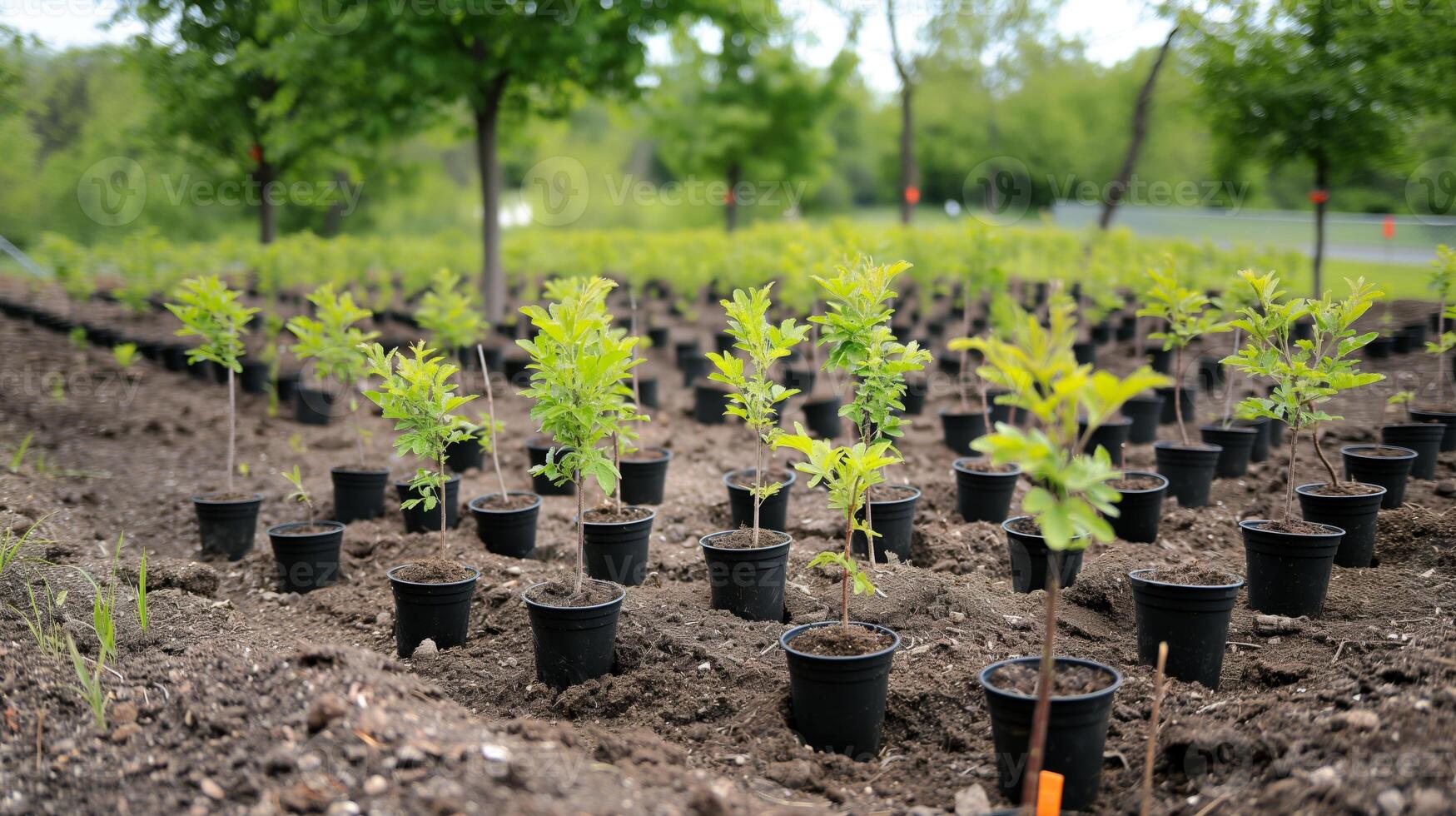 Dedicated volunteers are planting saplings in prepared soil to restore local forests, ensuring biodiversity and enhancing the ecosystem for future generations. photo