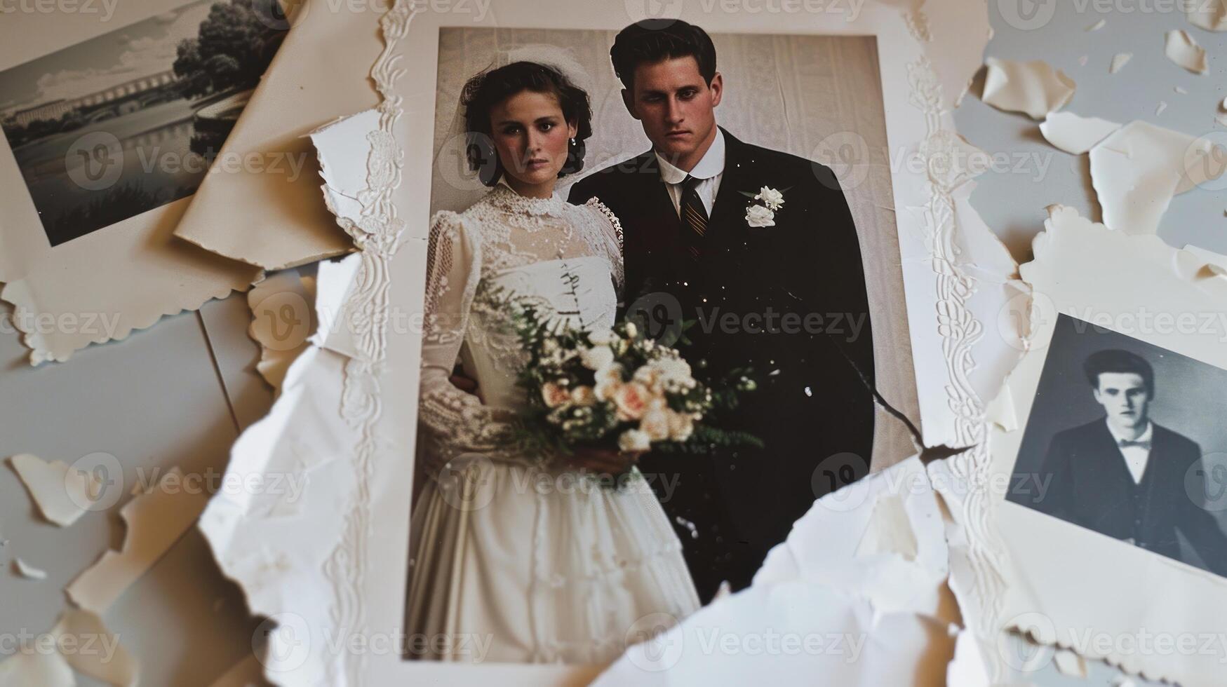 Faded wedding photo, amidst old photos