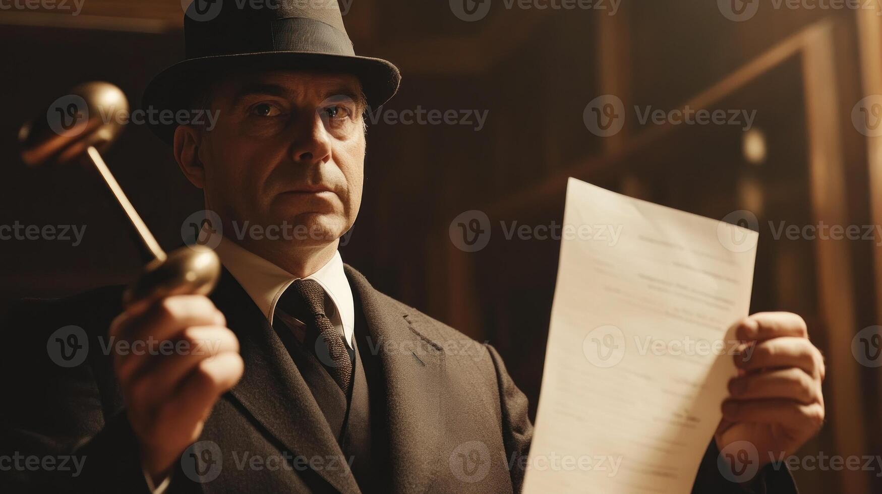 Serious man holding legal document photo
