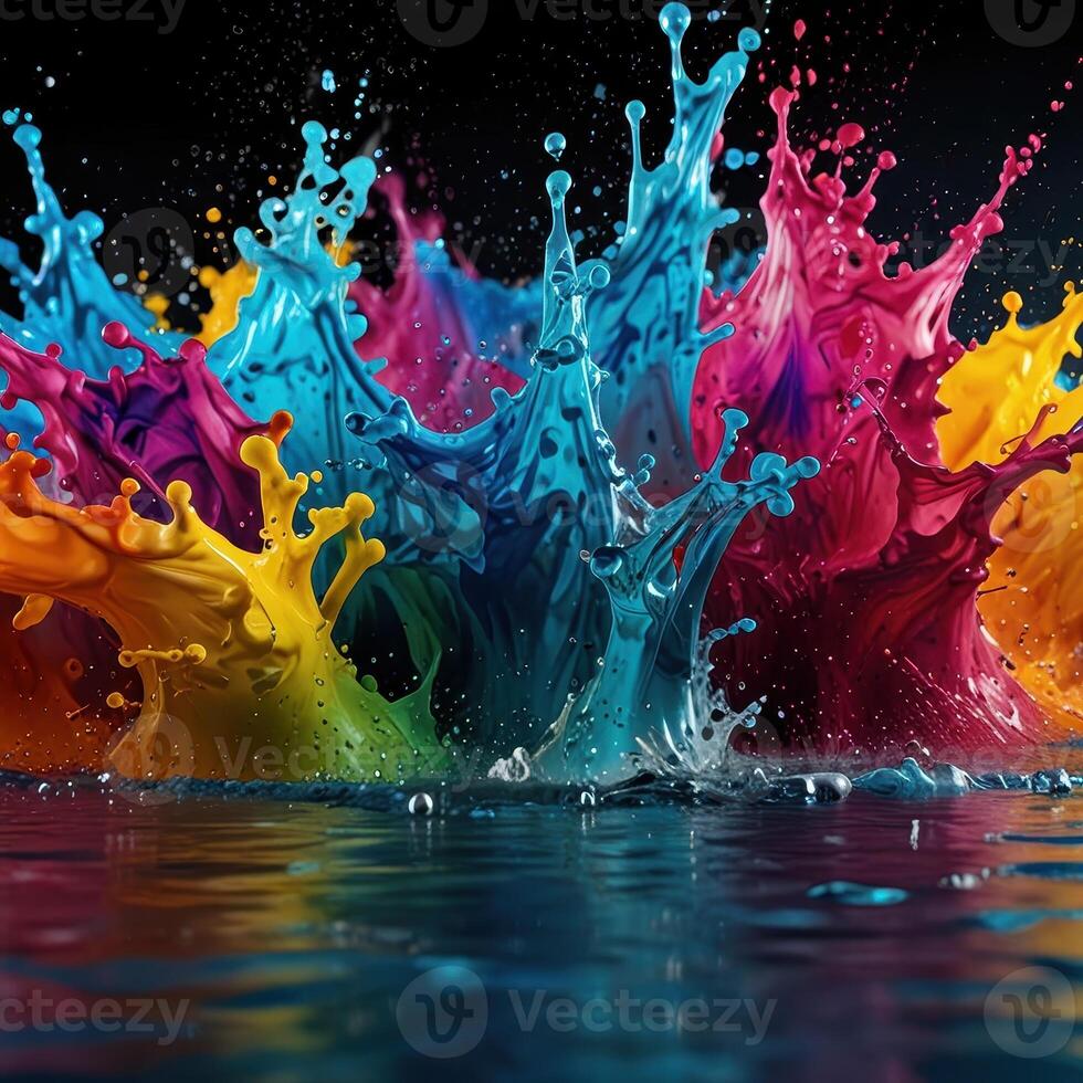 Colorful splash of paint on water photo