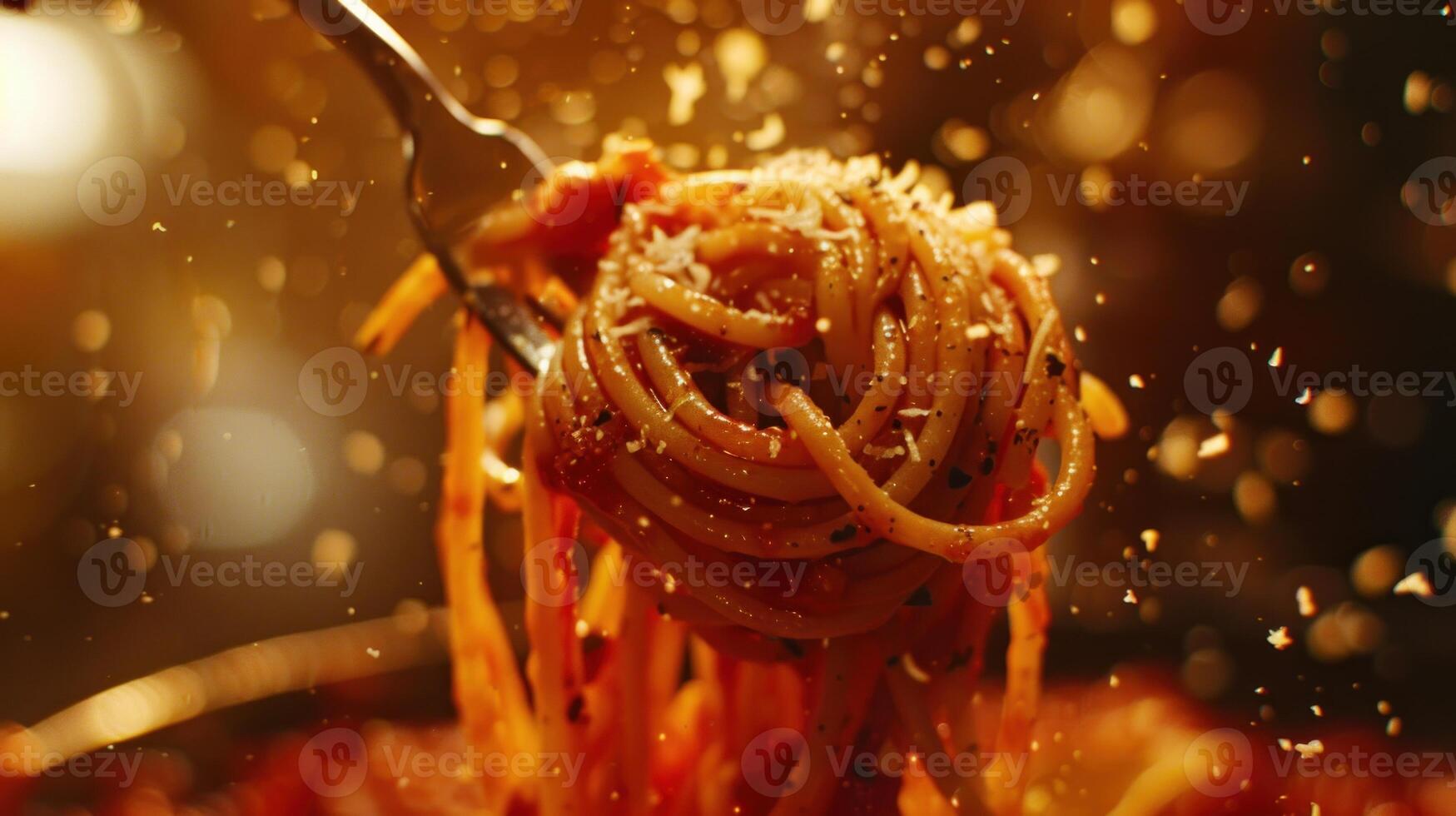 Forkful of spaghetti with sauce photo