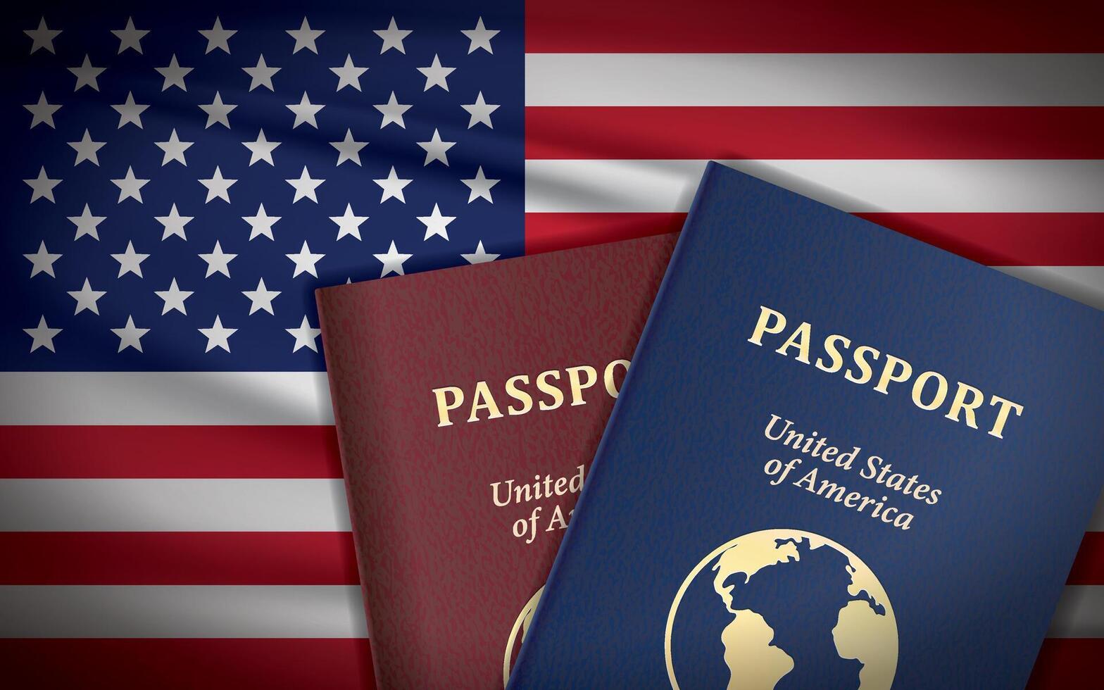 United States Passports with American Flag Background vector