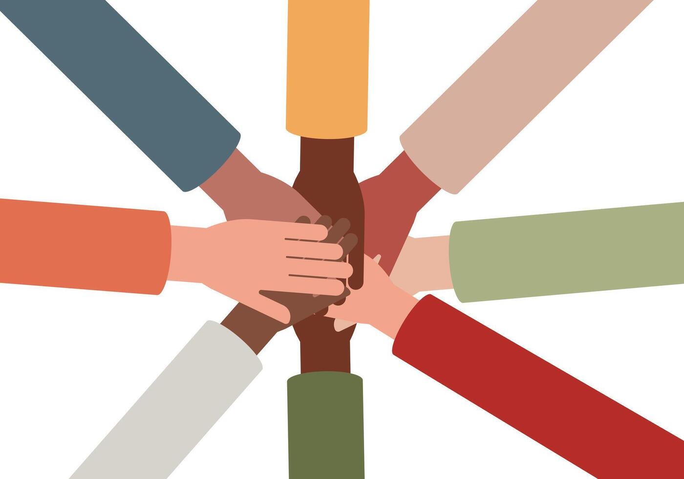 Multicultural hands team work. vector