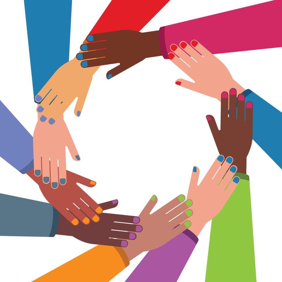 Women hands holding hands. Multicultural hands holding hand. Flat Cartoon Illustration vector