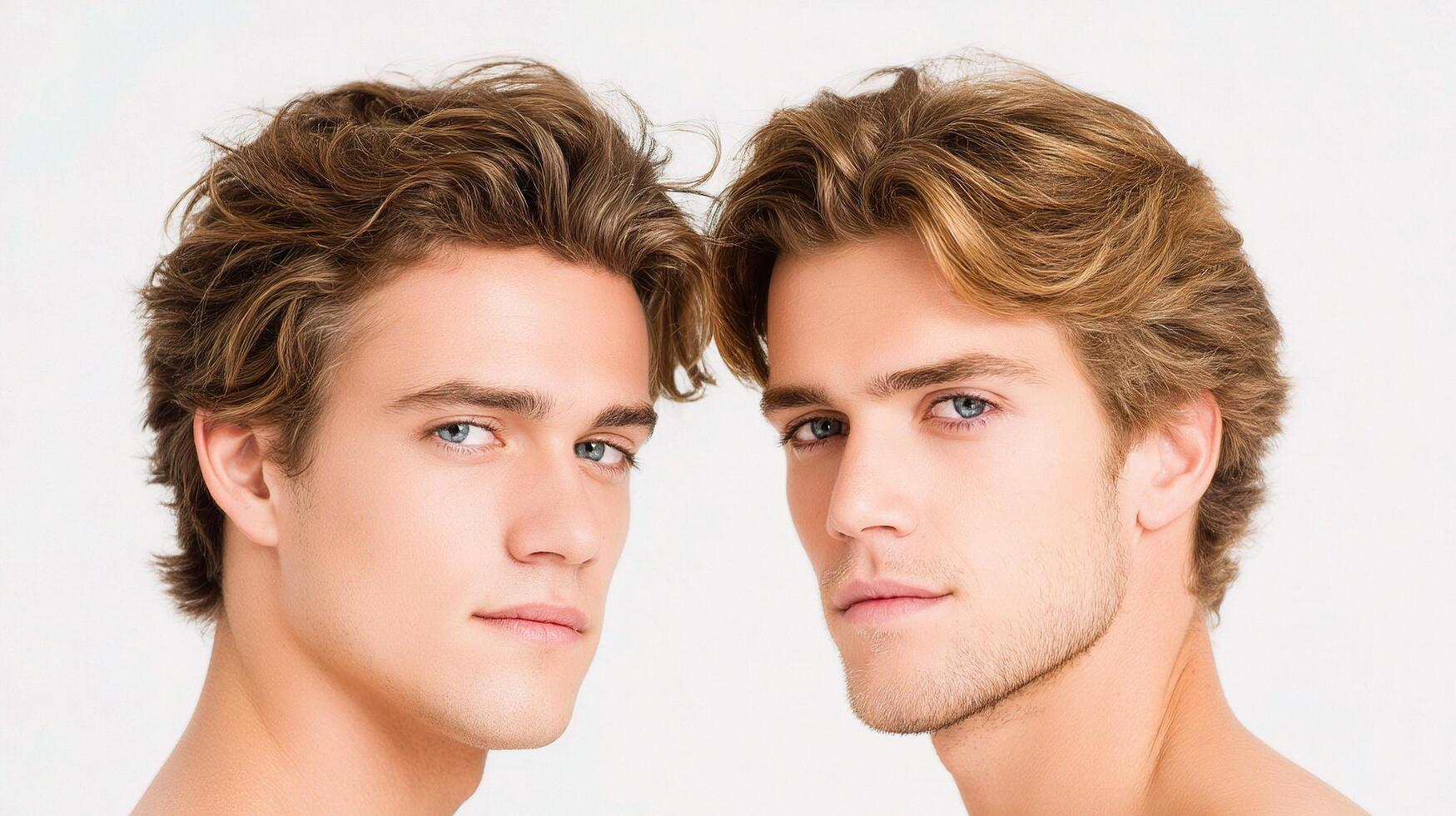 Two men with different hair styles looking at the camera photo