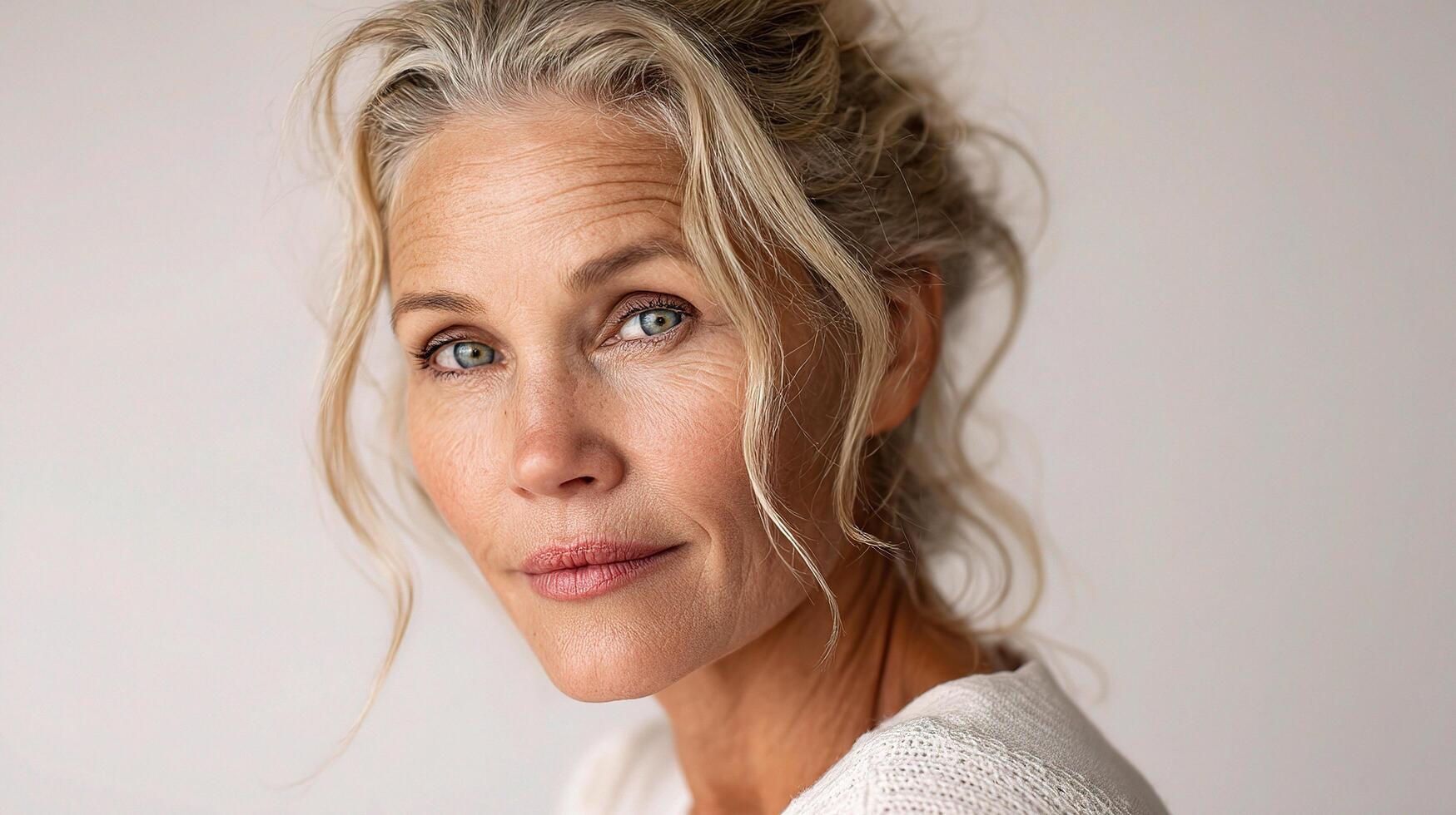 A woman with blonde hair and blue eyes photo