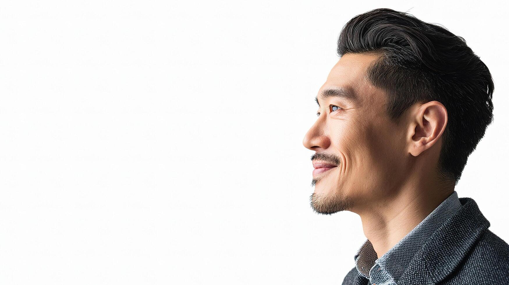 A man with a moustache and a grey jacket photo