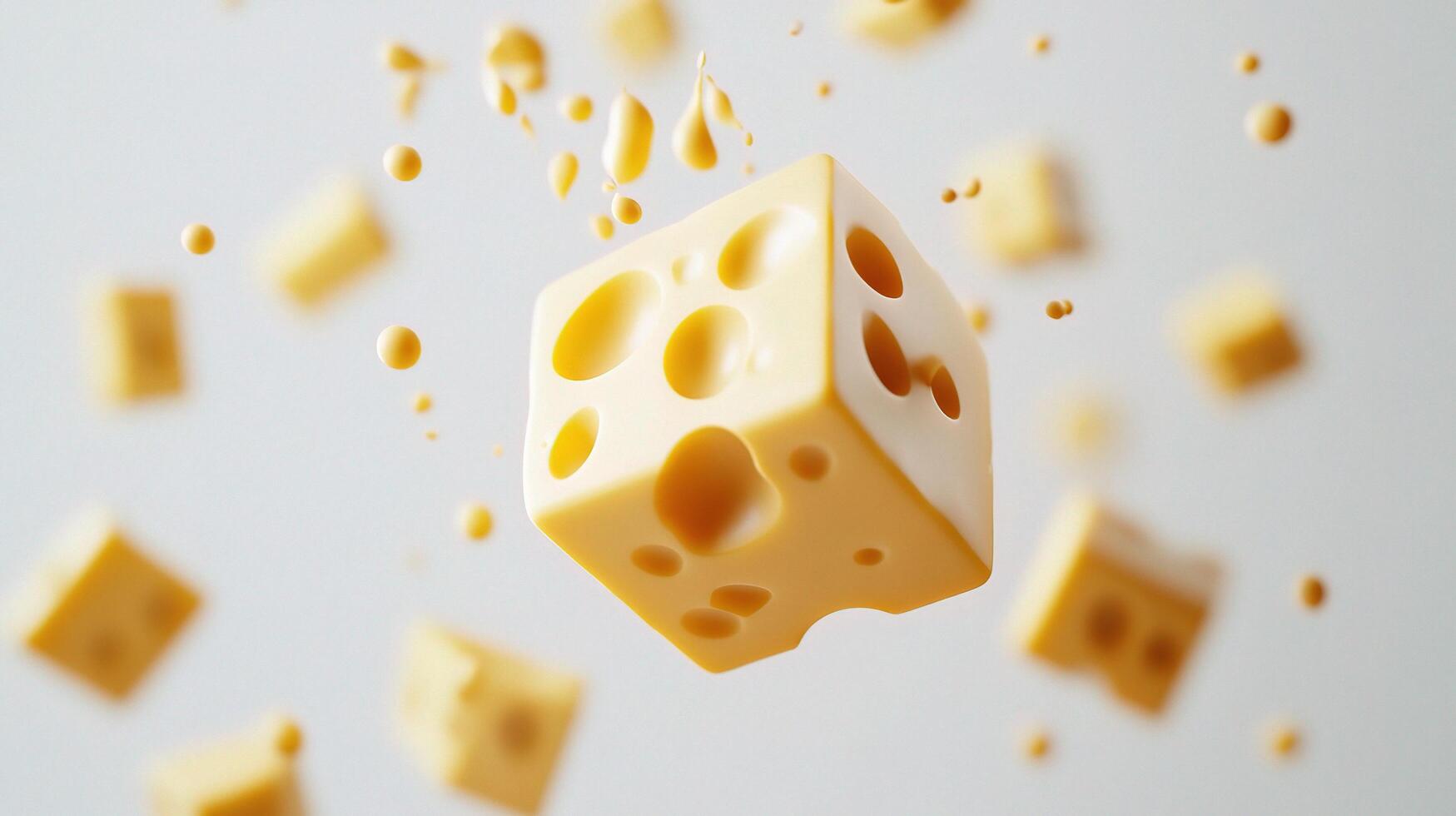 Cheese cubes flying in the air photo