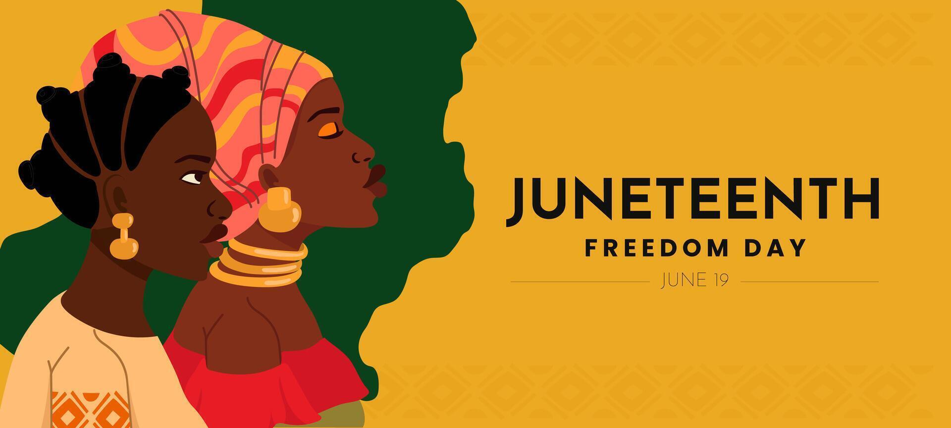 Juneteenth Freedom Day design. Patriotic celebration template with African American cultural colors red, black, green, and yellow. Suitable for banners, flyers, posters, and social media. vector