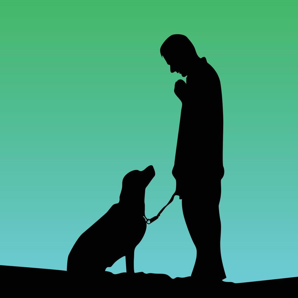 Dog Trainer and Pet in Silhouette vector
