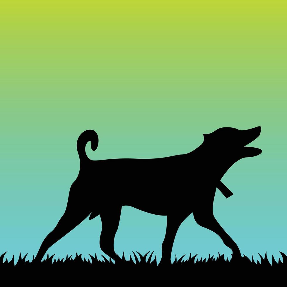 Silhouette of a Dog Barking and Walking in a Landscape vector