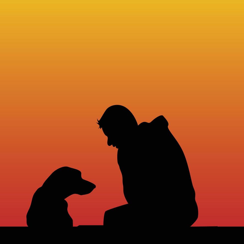 Man and dog silhouettes at sunset vector