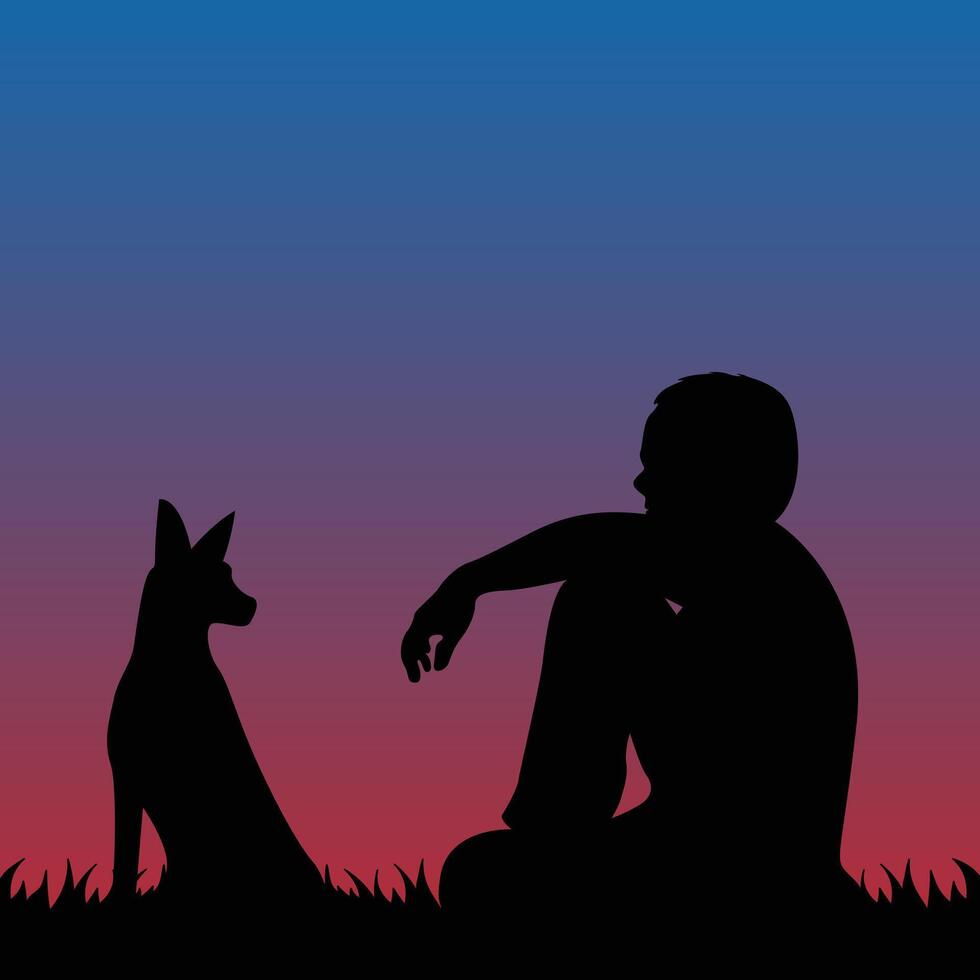 A person and their the dog watching the sunset vector