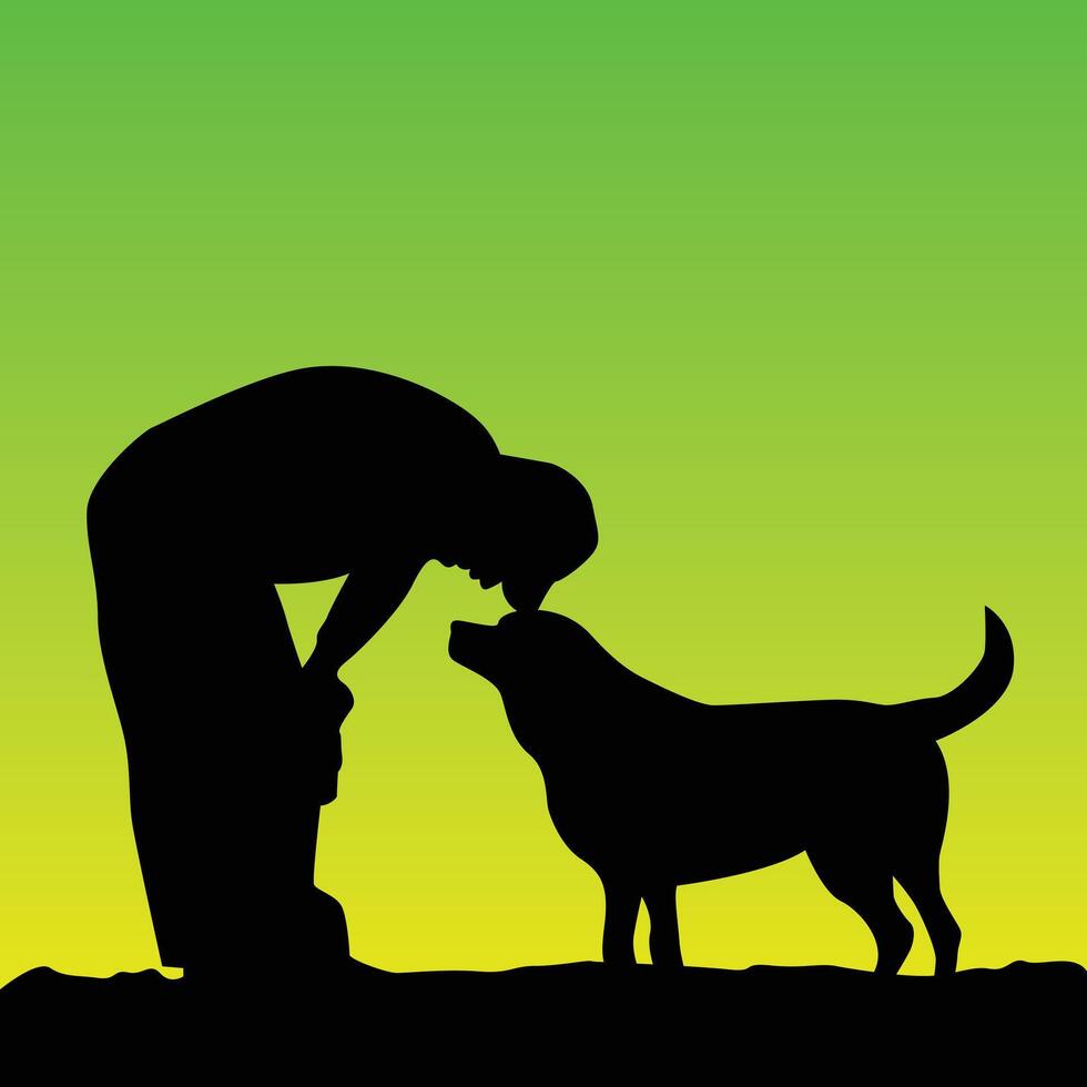 Man and Dog Silhouette with Gradient Background vector