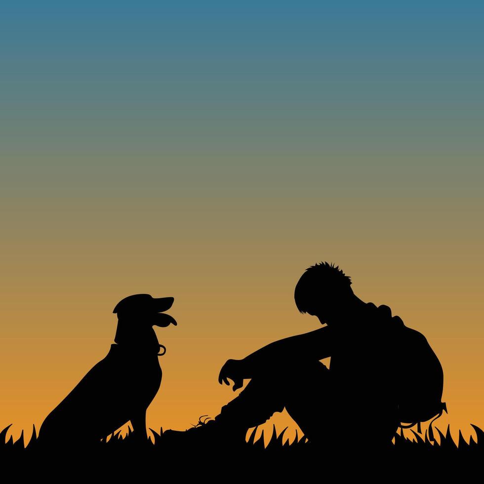 Man and Dog Silhouette at Sunset vector