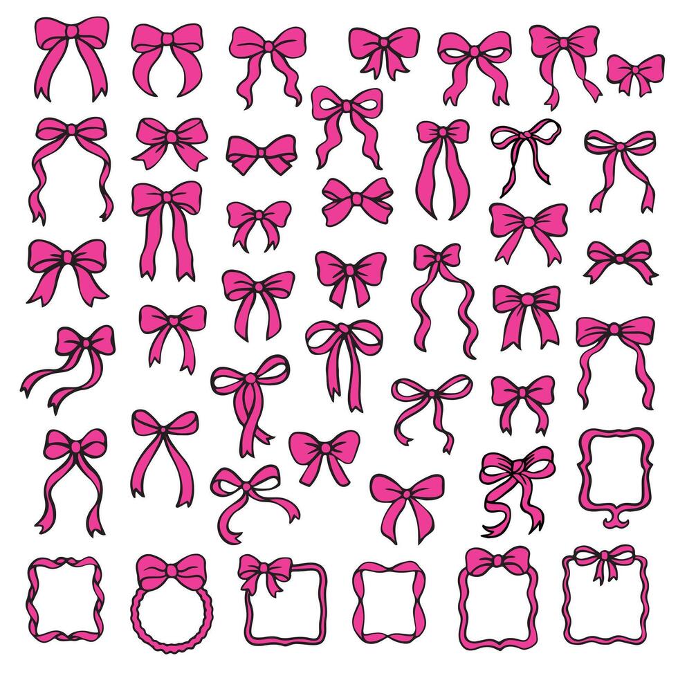 Set of hand drawn bows and ribbons. vector