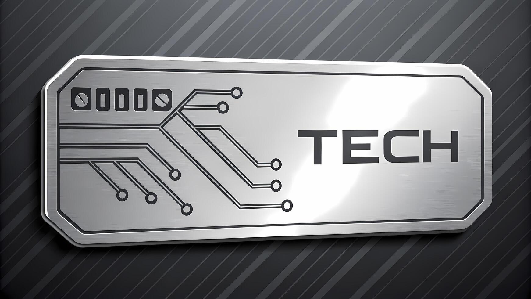 Metal Panel with Circuit Board Style Design and the Word Tech photo