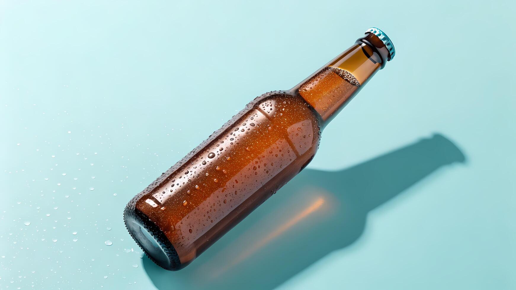 Chilled Bottle with Condensation on Light Blue Background photo