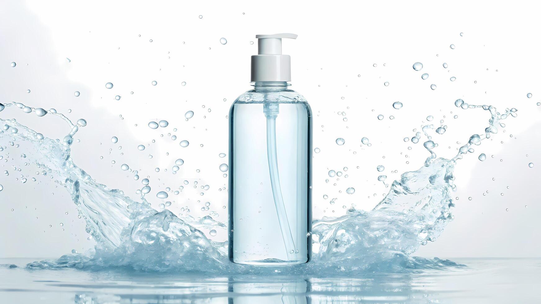 Dispenser Bottle with Water Splashing Around, Clean Aesthetic photo