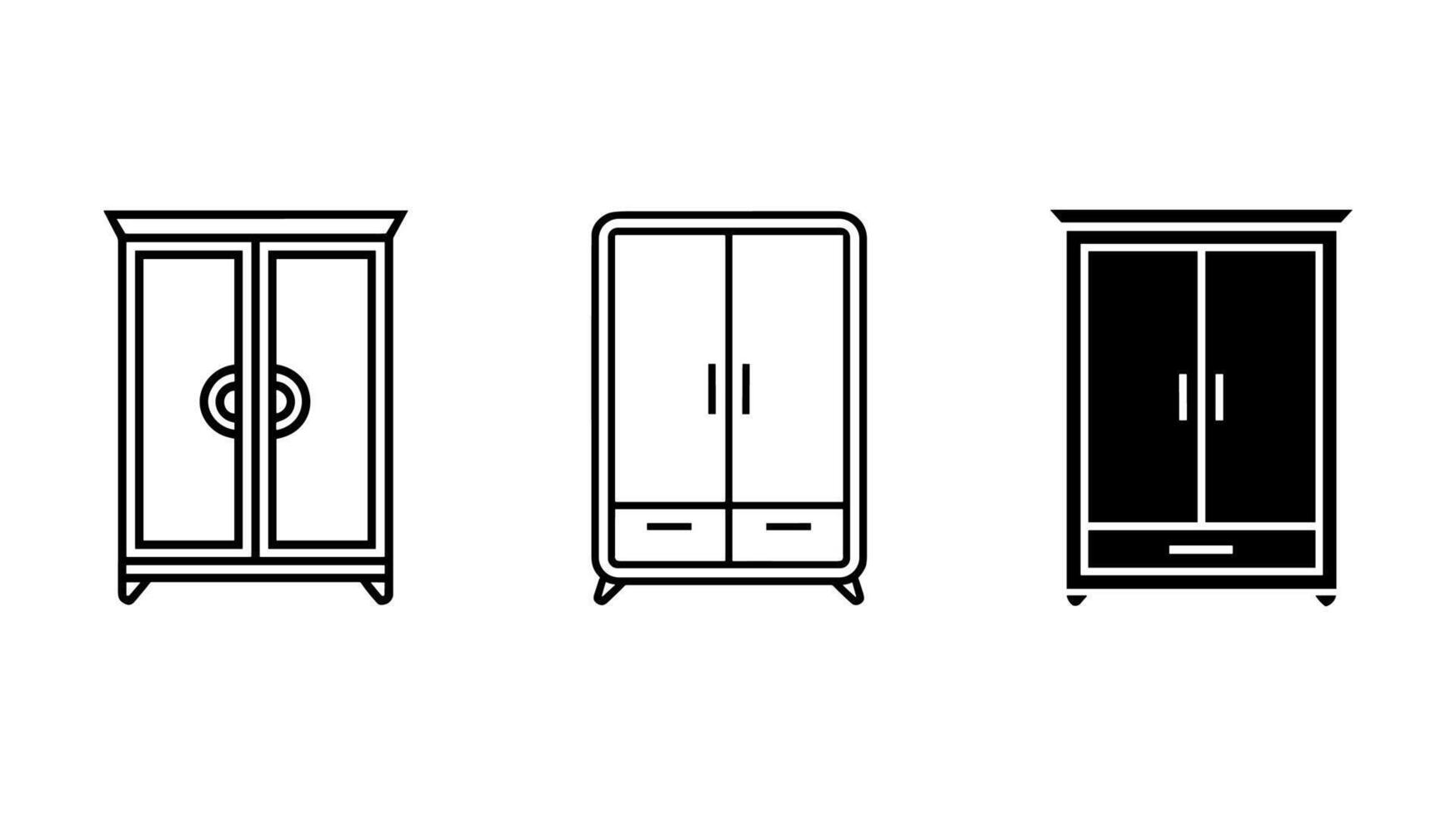 Wardrobe Design Variety Three distinct wardrobe designs showcase minimalist aesthetics, with a focus on clean lines, symmetrical forms, and diverse styles, perfect for furnishing interiors. vector