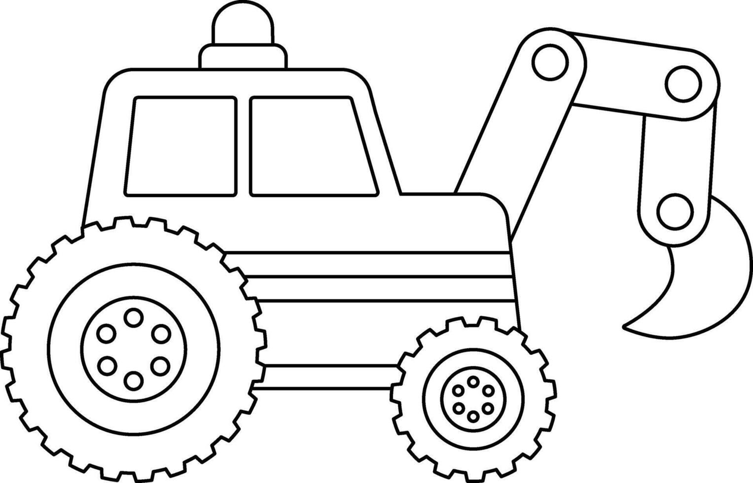 black and white tractor with digger. Construction site, road work line icon. Building transportation clipart. Cute special transport illustration. Excavator coloring page for kids vector