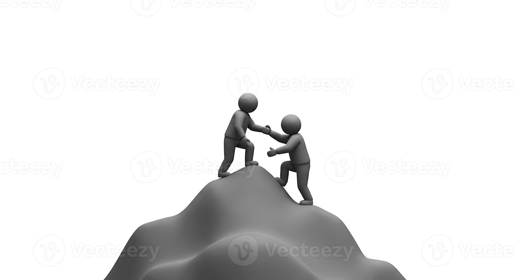 3d people shaking hands on top of a mountain photo