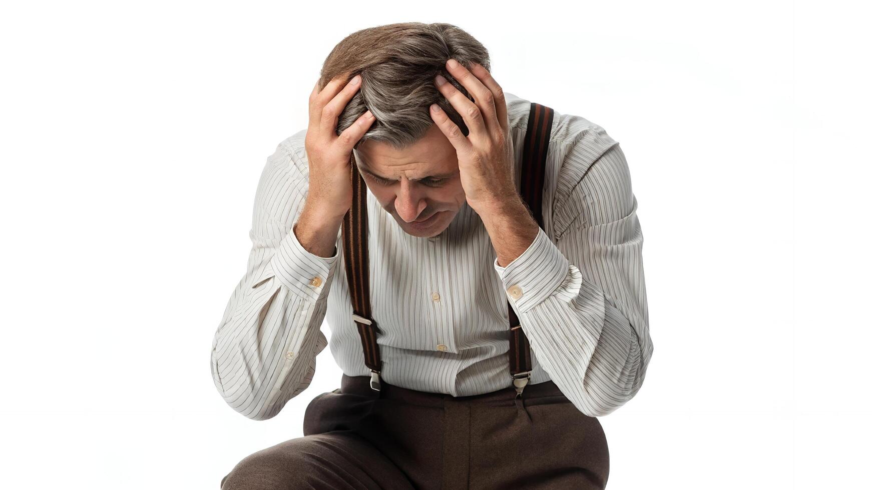 Man Gripping Head Showing Worry and Frustration photo