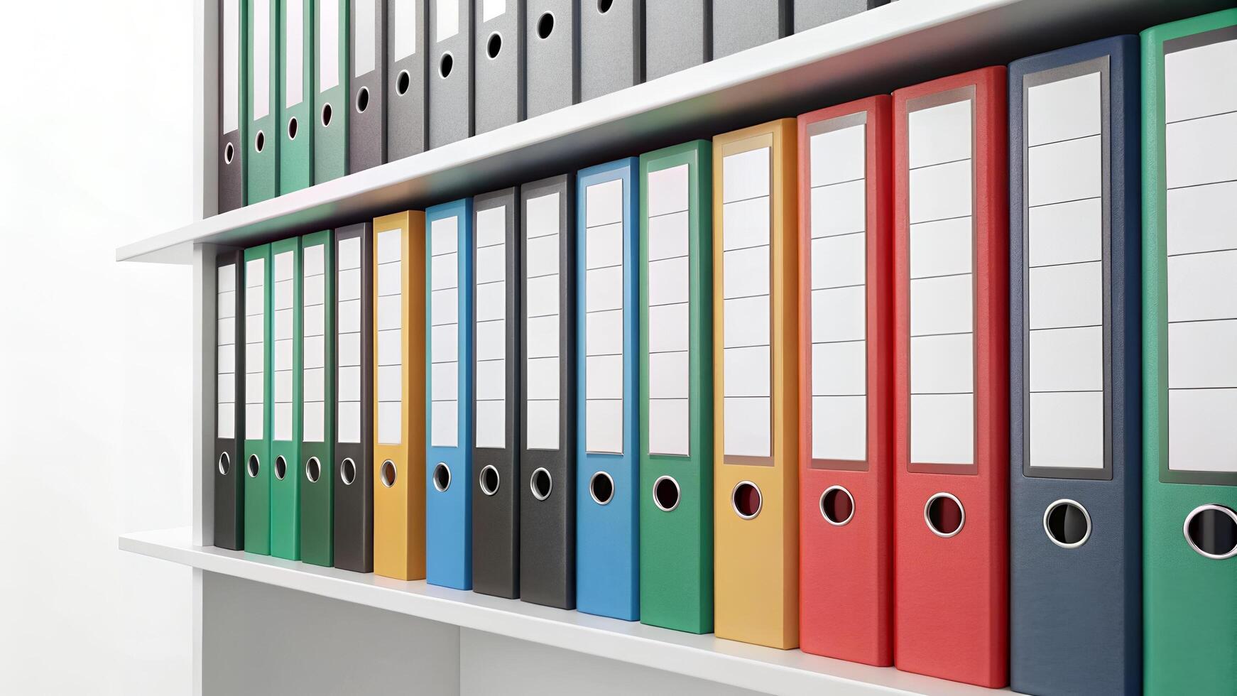Colorful Ring Binders on Shelf Filing System Organization photo