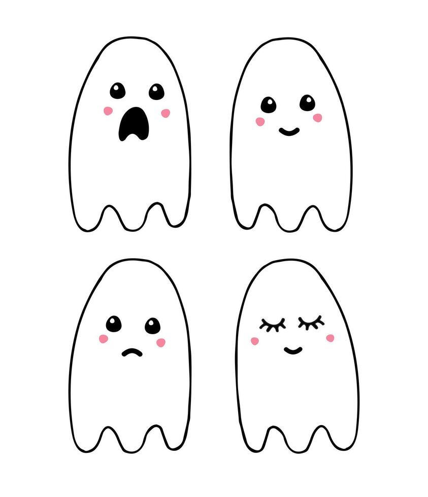 Set bundle of hand drawn doodle sketch ghost isolated on white background vector