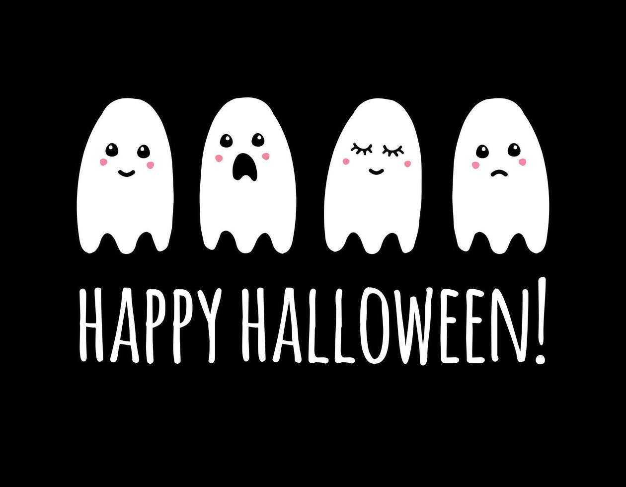 Hand drawn doodle sketch ghost and happy Halloween lettering isolated on white background vector