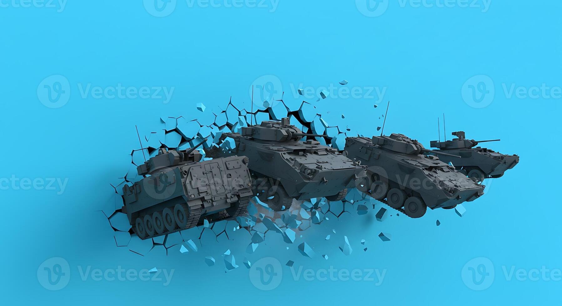 Three tanks are shown in a blue background photo