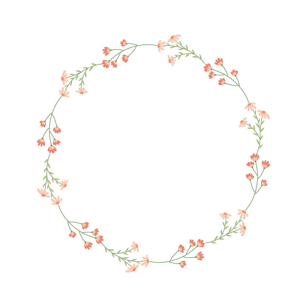 Delicate floral wreath with small hand drawn flowers on white background vector