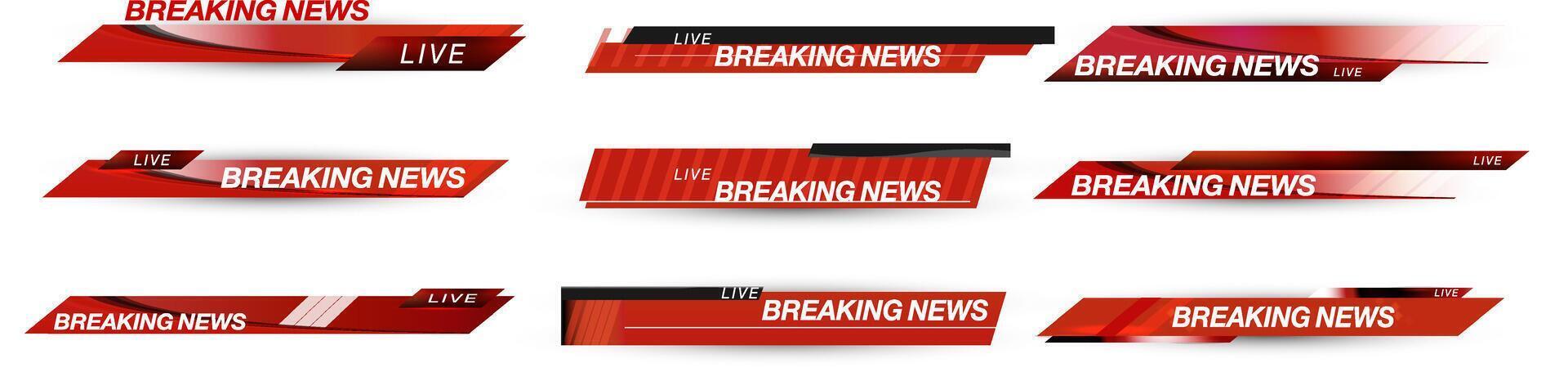 Breaking news graphics displayed in a vibrant red and black design with live updates for viewers and audience engagement. vector