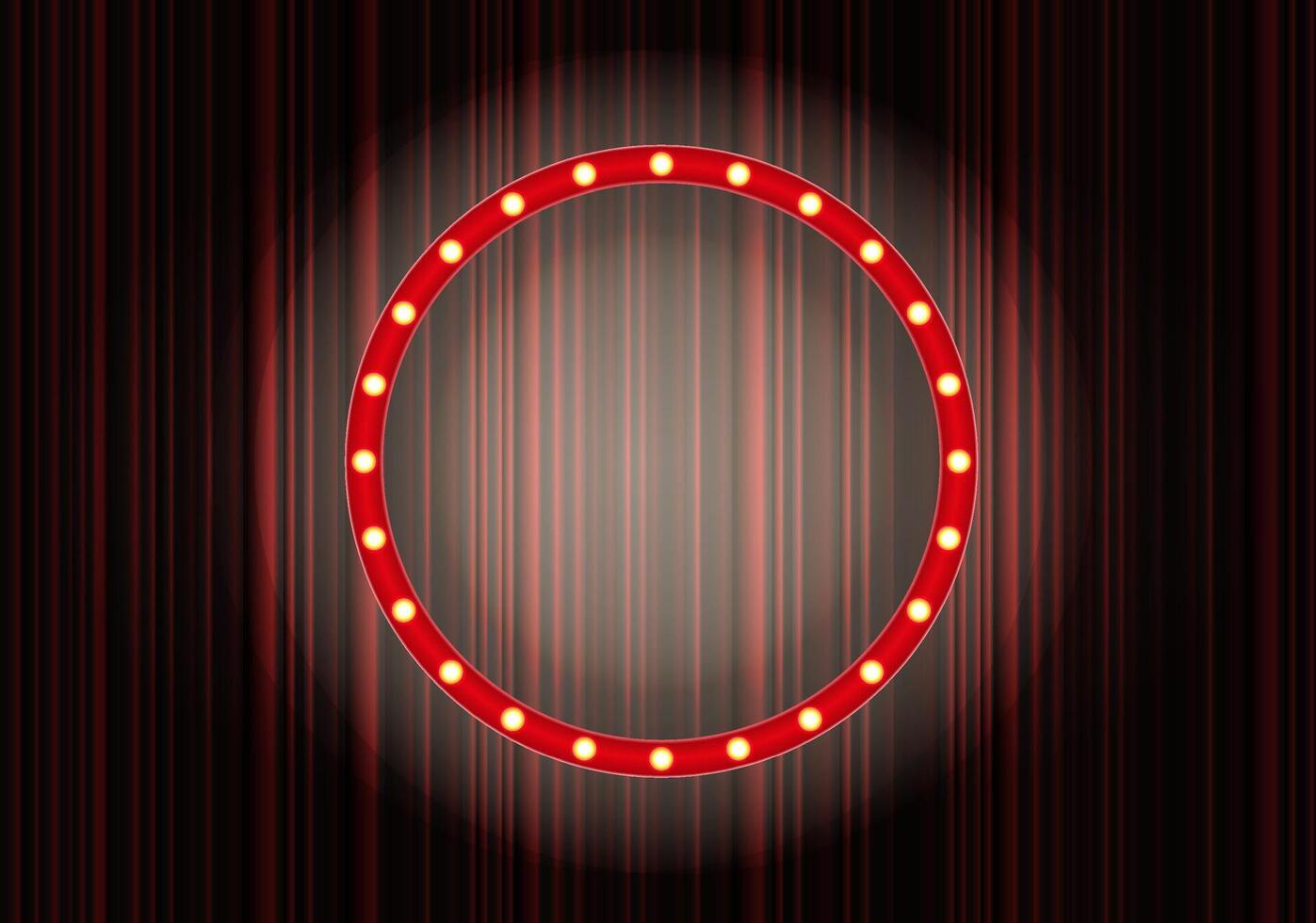 Bright circular marquee sign illuminated against a dark background during a performance setting vector