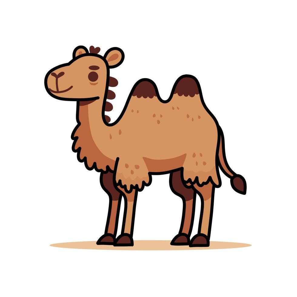 Cute Cartoon Camel Illustration in Desert Theme with Brown Color Design vector